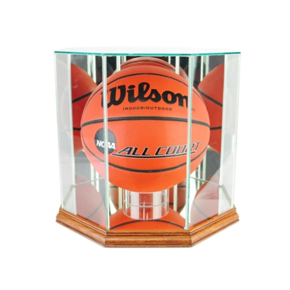 Perfect Cases  Octagon Basketball Display Case- Walnut, Glass Display, Octagonal Shape, Autograph, Uv Glass