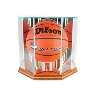 Perfect Cases  Octagon Basketball Display Case- Walnut, Glass Display, Octagonal Shape, Autograph, Uv Glass