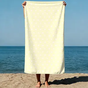 Polka dots evenly spaced on a pale yellow background, minimalist and clean design art style. Sand-Free Beach Towel | Ultra-Light Microfiber | Quick-Dry, Compact for Travel