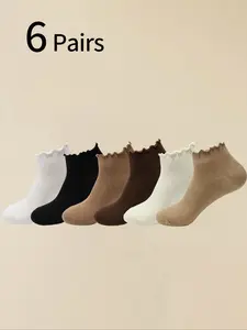 6 Pairs Women's Socks, All Season Cute Plain Fit Trimmed Ankle Socks, Perfect for Loafers and Mary Jane Shoes, Casual Everyday Wear, Womenswear