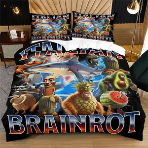 Italian Brain Rot Pattern Printed Soft And Durable Bedding Duvet Cover Set, Including 1 Duvet Cover And 1 Or 2 Pillowcases, Without a Core Or Pillow Core, Suitable For Teenagers And Adults As Gifts, Modern Style Fashionable Bedroom Bed Decoration