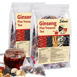 Solumis Kidney Tea Formula Ginseng Five Treasure Tea, Chinese Kidney Tea for Men and Women, Natural Herbal Ingredients for Kidney Traditional Bever Organic Beverage  Filled with Tea Health yValue Pack red date wolfberry