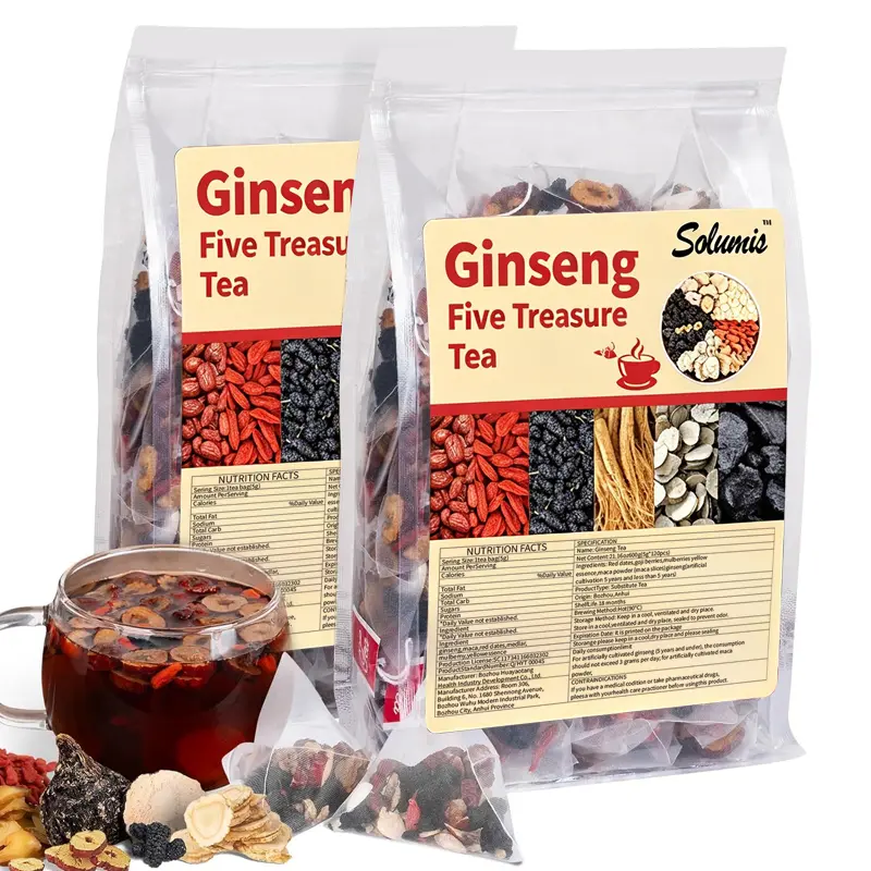 Solumis 5-Treasure Kidney Tea Bags, Chinese Herbal Blend Mixed Natural Herbs Nourishing Herbal Tea for Men with Red Dates & Wolfberries, Organic Traditional Beverage Value Pack