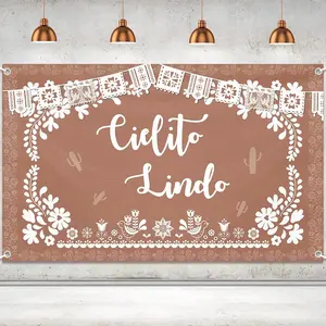 Brown Cielito Lindo Backdrop for Cielito Lindo Party Decoration, Talavera Party Decor, 6 x 3.6 Ft