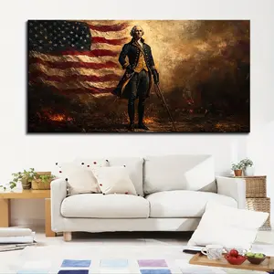 1.5-inch thick solid pine wood frame decorated with George Washington's American flag painting, suitable for living room, bedroom and office