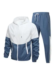 Two-Piece Set Men's Colorblock Drawstring Zip Up Hoodie & Elastic Waist Sweatpants, Regular Fit Casual Long Sleeve Hooded Jacket & Trousers for Fall & Winter, Men's Outfits for Daily Wear