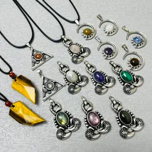 [Video Order]1 Count Crystal Pendant  Necklace/Size:266mm-358mm/Meterial:Clear Quartz,Malachite,Gem Lepidolite,Moon Stone and so on