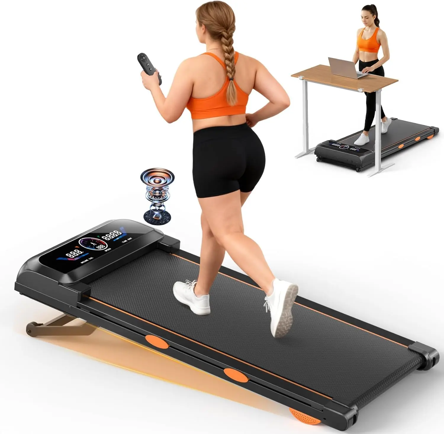 Trisomy-801 Walking Pad Treadmill with Auto Incline 15% 12-Level & Speaker, 3 in 1 Under Desk Treadmill, Walking Pad 450lbs Capacity RGB UI Screen, 3.5HP Quiet Portable Desk Treadmills for Home, APP & Remote