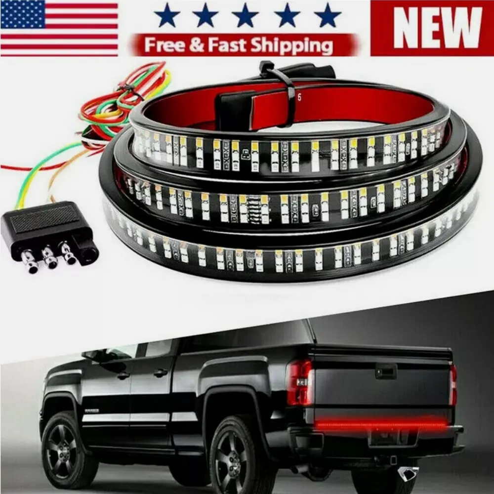 60 Inch Triple Row LED Tailgate Light Bar, Waterproof, 12V DC, Full Function Brake, Reverse, Amber Turn Signal, Universal Fit for Pickup, Trailer, SUV, RV, Van,Triple Row LED Work Light Strips, Triple Row Universal LED Tailgate Light Bar