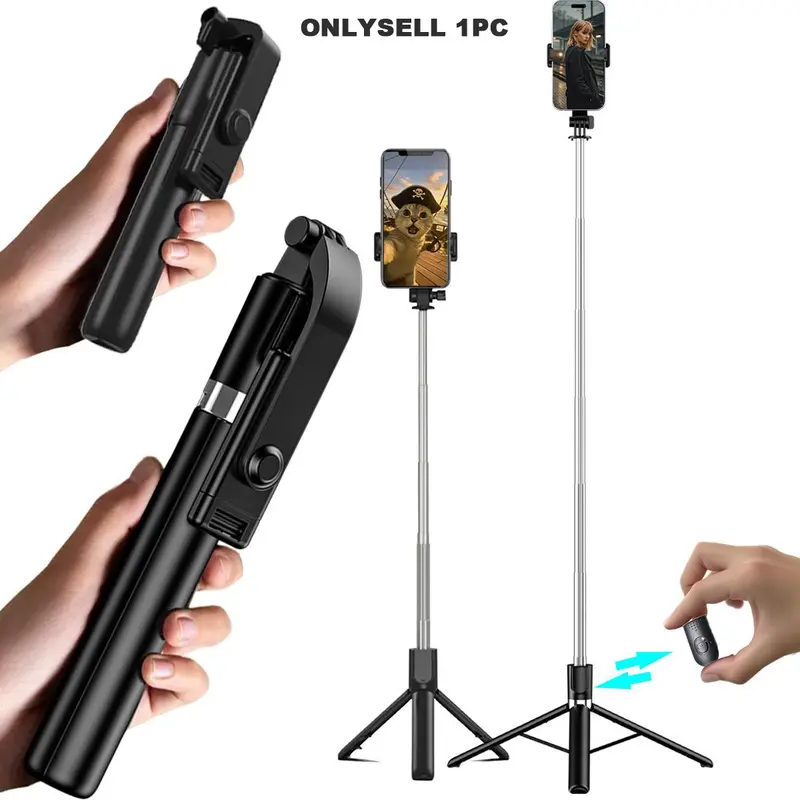 Bluetooth-compatible Selfie Stick Tripod with Remote Shutter, Extendable Adjustable Phone Holder Design, Lightweight Portable Compact Travel Accessory for Photography & Video Recording, Smartphone Camera Accessories, Travel Gadgets
