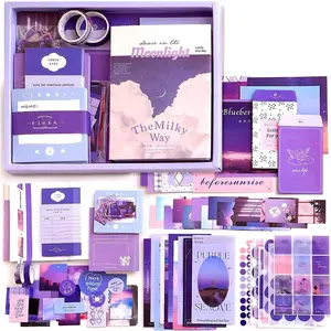 348 count Aesthetic Scrapbook Kit with A6 Grid Notebook,  Junk Journals, DIY  Journaling Kit for Teen Girl Women (Moonlight)