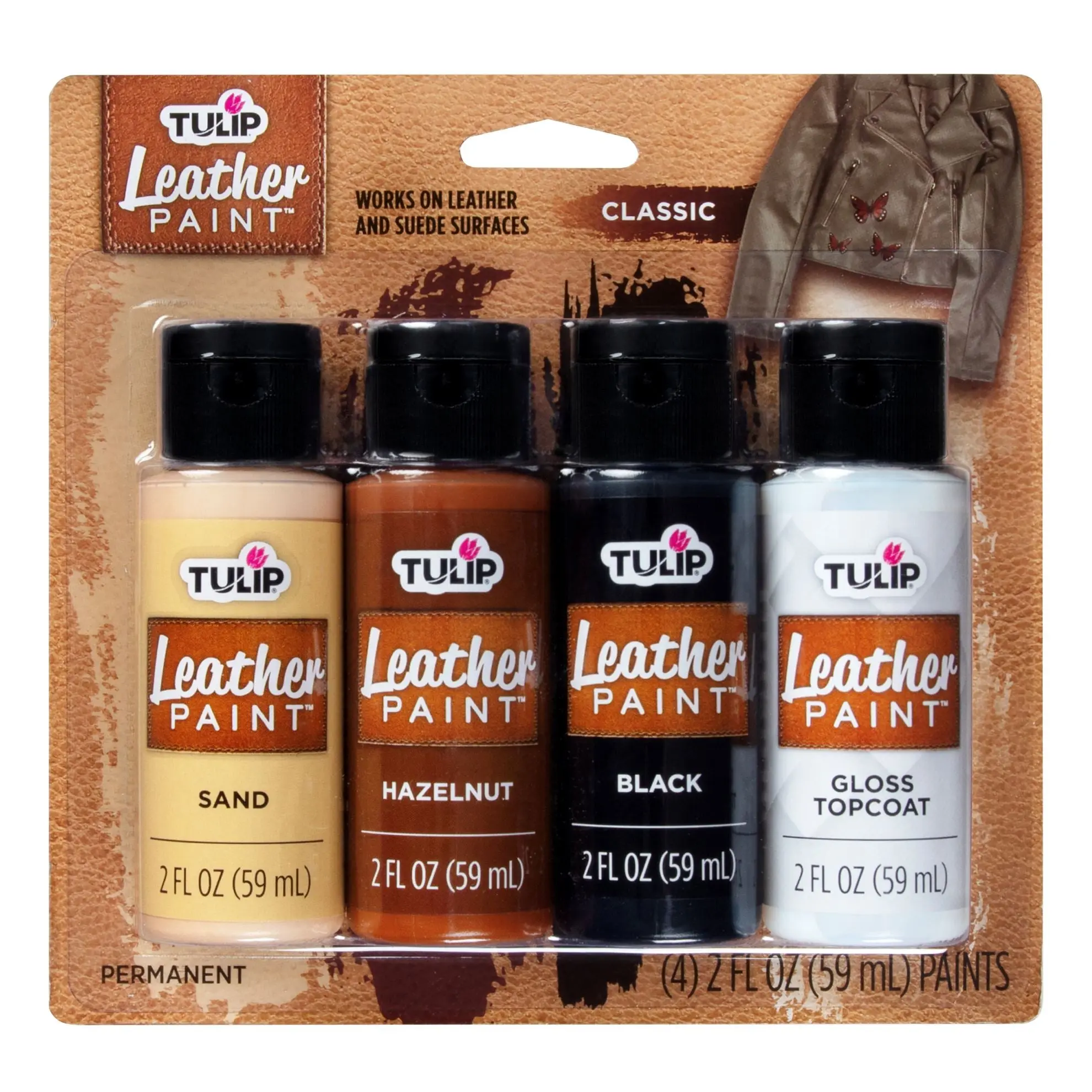 Tulip Leather Paint Classic 4-Pack, Suede & Luggage-Bag Compatible, Hazelnut Neutral Gloss Palette for Bag Cleaning & Care Accessories