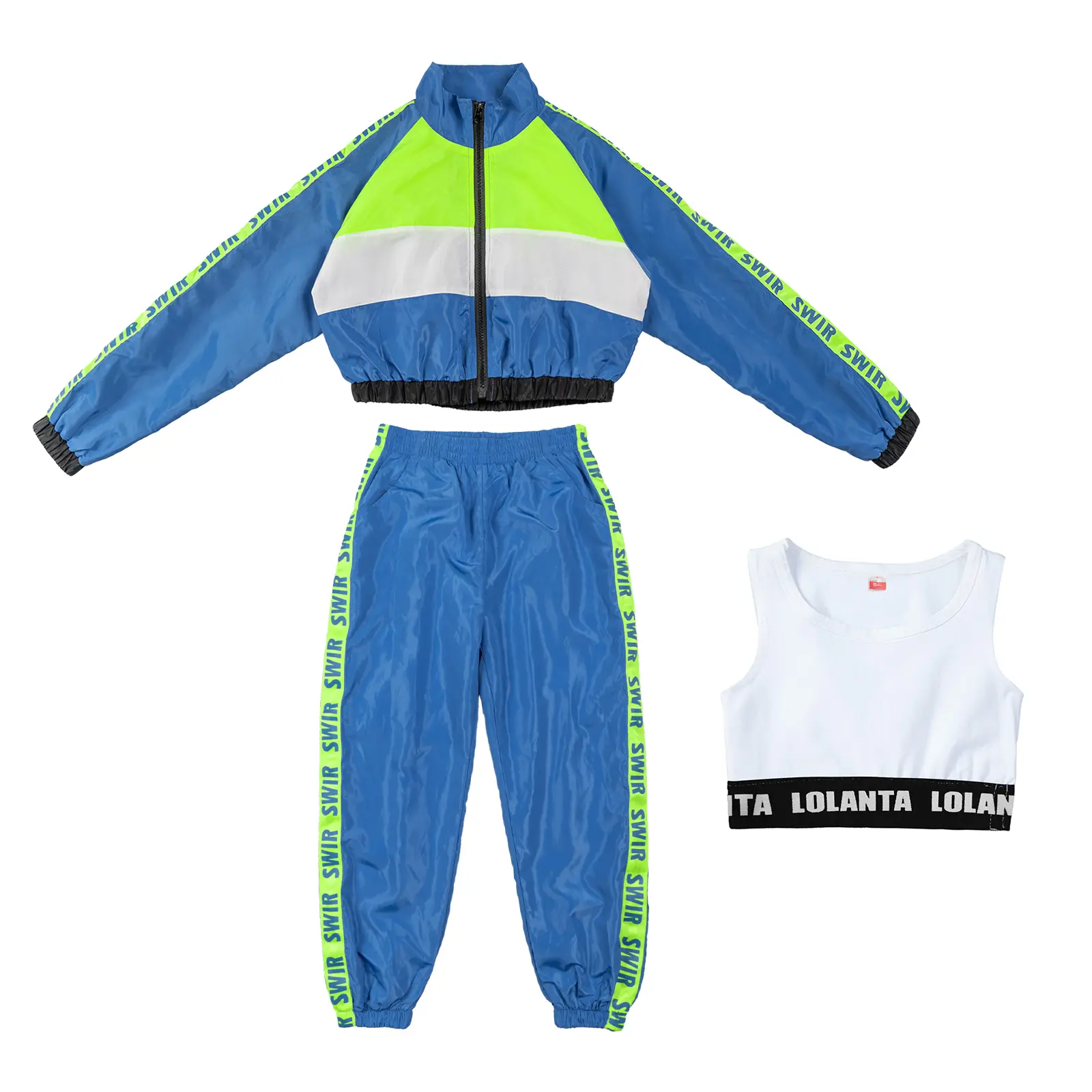 Girls' Polyester Fabric Dance Clothing Set - Sporty Chic Female Hip Hop, Modern Jazz Team Performance & Club Carnival Outfit, Dance Practice Casual Wear