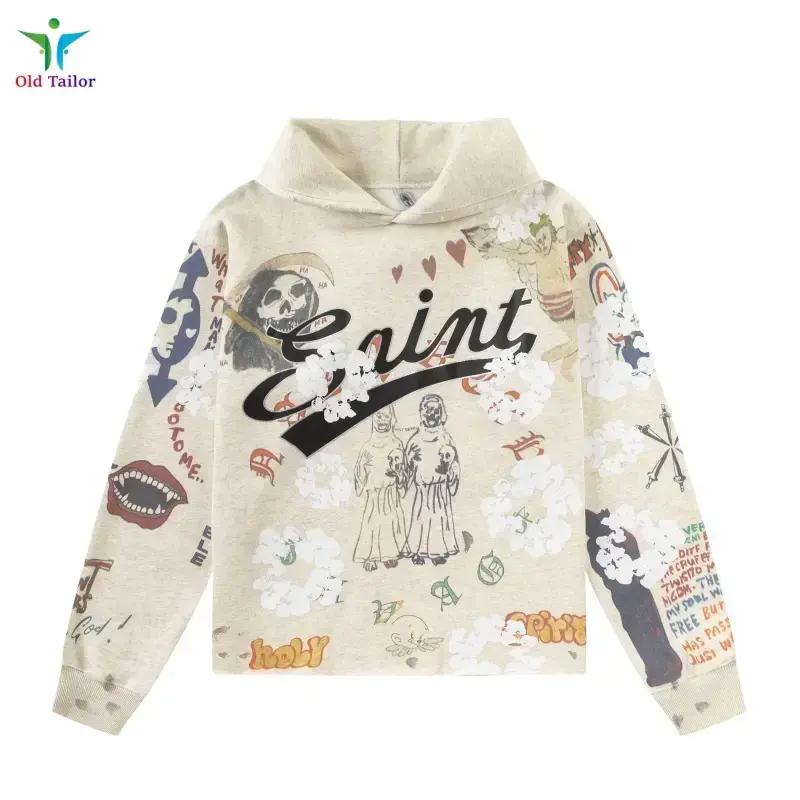 High Street 25SS Graffiti Printed Old Dress Hoodie Vintage Casual Loose Sweatshirt Winter Clothing High Street 25SS Graffiti Printed Old Dress Hoodie Vintage Casual Loose Sweatshirt Winter Clothing