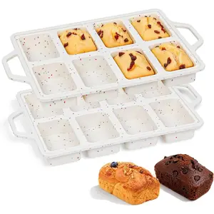 Mini Loaf Pans with Frame - Mini Bread Loaf Pans 8-Cavity BPA Free Nonstick for Baking Banana Bread, Cakes, Brownies, Meatloaf 2 Pack