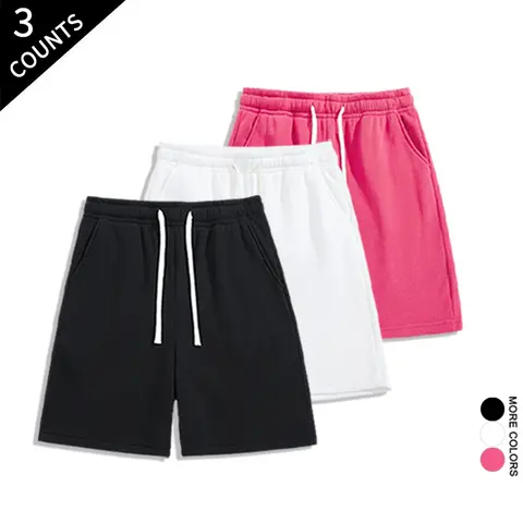 Men's 3-Pack Sporty Gray and Pink Activewear Shorts - M Size, Above-Knee Casual Drawstring Shorts for Versatile Wardrobe Fit, Sporty Men's Shorts