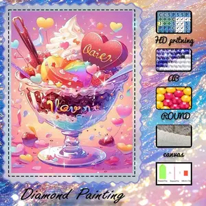 DIY 5D Flocking Diamond Painting Kit, AB Diamonds, Fairy Dust Diamonds, Crystal Diamonds, Ice Cream, Hearts, Rainbow Diamond Embroidery, Special Craft Diamond Art Kit, Wall Decor, Gift for Family, Lovers, Friends.