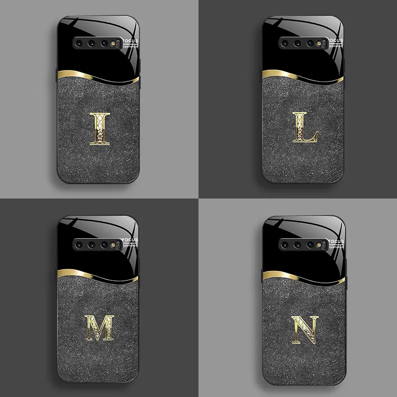 Suitable for [Galaxy S10 Plus] New high-end flashing letter glass mobile phone case New business simple metal paint electroplated glass mobile phone case Affordable anti-fall and anti-fingerprint-888