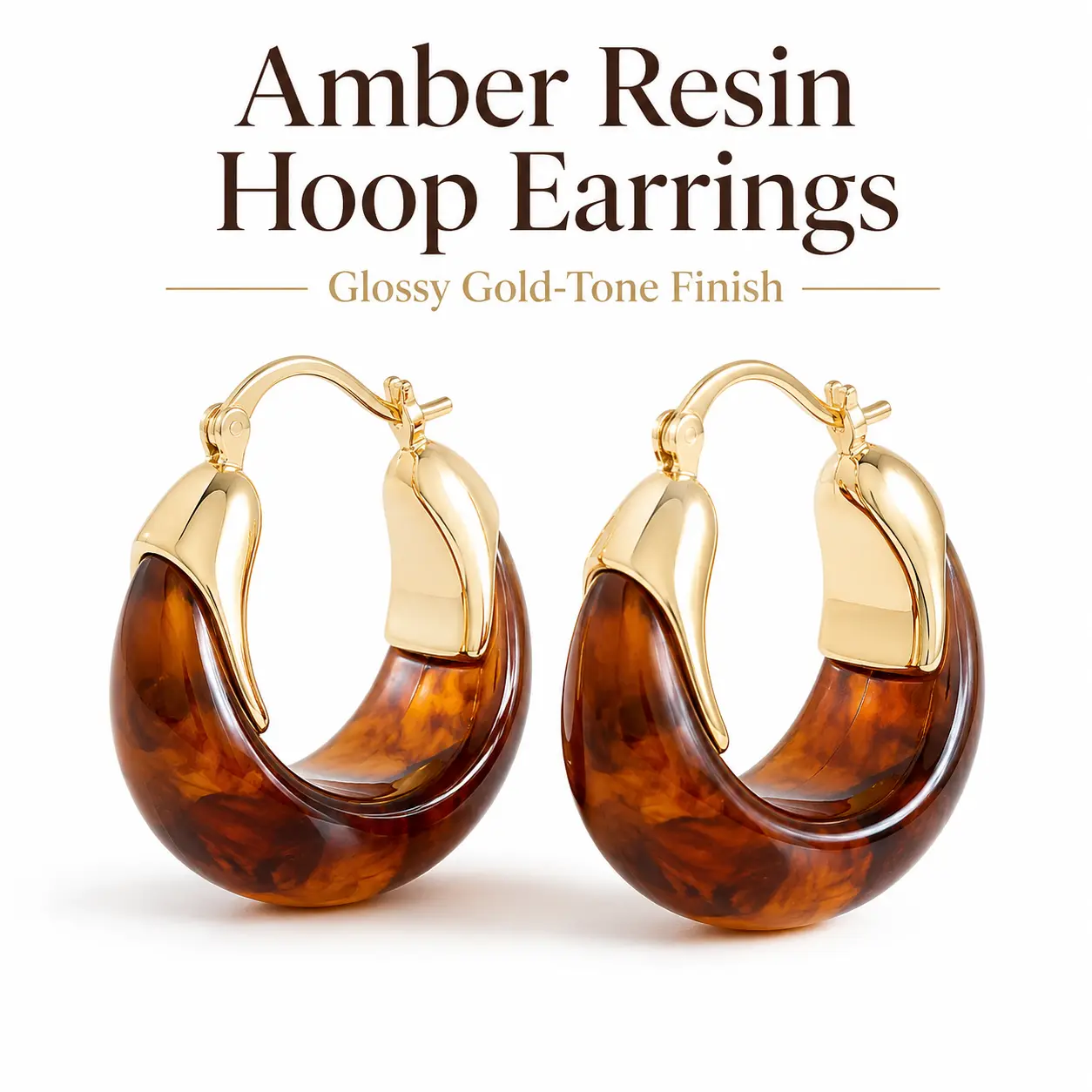 Women's Tortoise Shell Marble Hoop Earrings - 2.5 cm, 3 cm Height Feminine Brown Acrylic Gold-Tone, Lightweight Statement Costume Jewelry for Daily Wear & Special Occasions, Elegant, Girls Who Love Statement Earrings