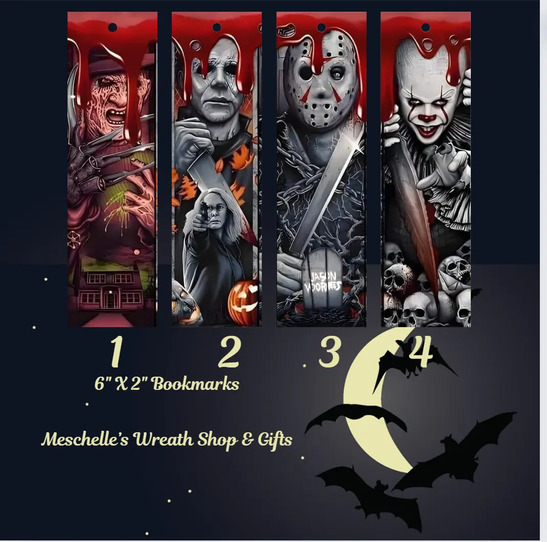 Horror Villain Themed Metal Bookmarks with Tassels - 2x6 In, Metal Material, Glossy Finish, Funky Unique Accessories, Gift for Friends, Family, Horror Lovers (Literature & Art, Painting & Design Accessory)