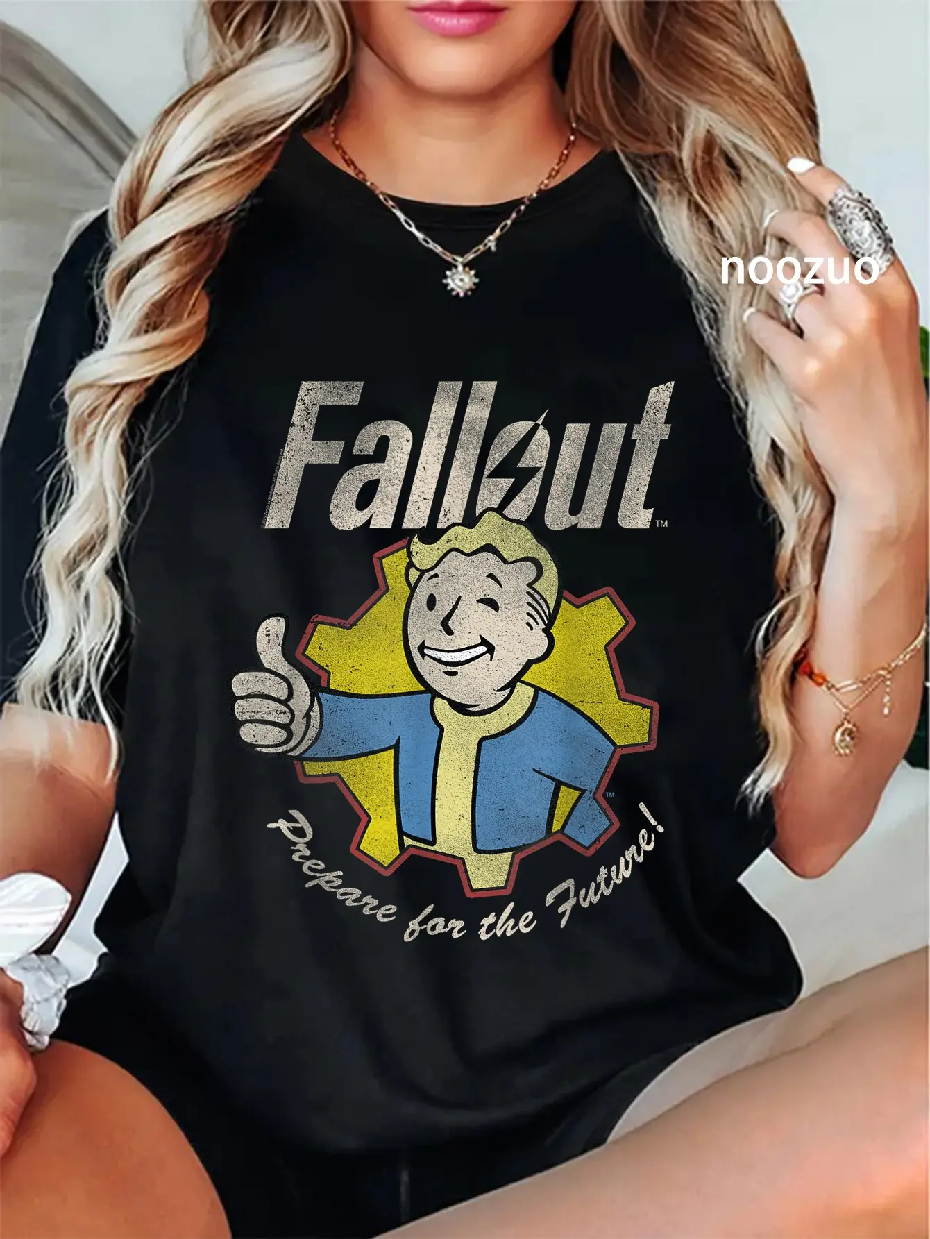 Fallout Vault Boy Distressed Tshirt with Short Sleeves, Funny Pop Culture Print, Sarcastic Design, Machine Washable, Casual, Graphic Print, Round Neck, Vintage, Funny Print