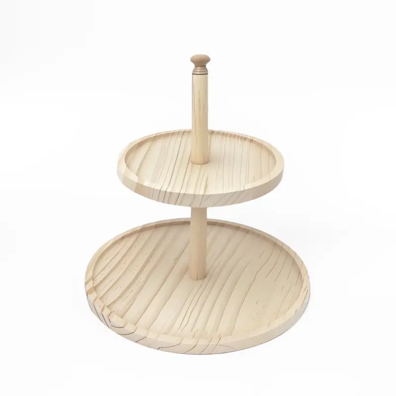 1Pcs Natural Wood 2-Tier Round Serving Tray, Rustic Two-Tiered Wooden Stand, Food-Safe Display Platter for Desserts, Fruits & Snacks, Minimalist Farmhouse Decor for Kitchen, Parties & Home Organization, Dessert Stands