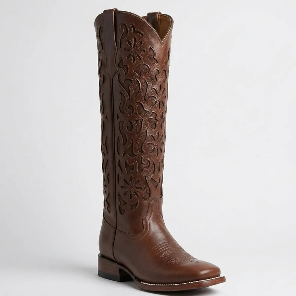 Toscana 17" Brown Laser Engraved Square Toe Cowgirl Boots