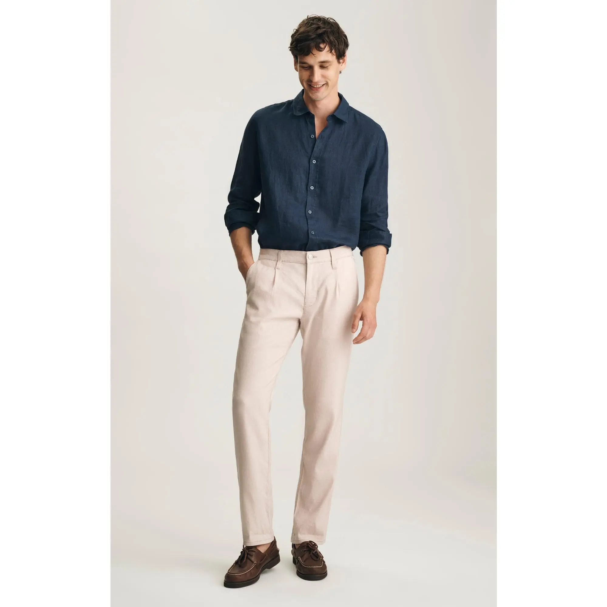 Men's Breathable Linen Trousers, Classic Pleated Straight Leg Chinos with a Structured Fit in a Versatile Cream Shade, Breathable Linen Men's Pants, Fabric, Casual, Traditional, Chino Men's Pants
