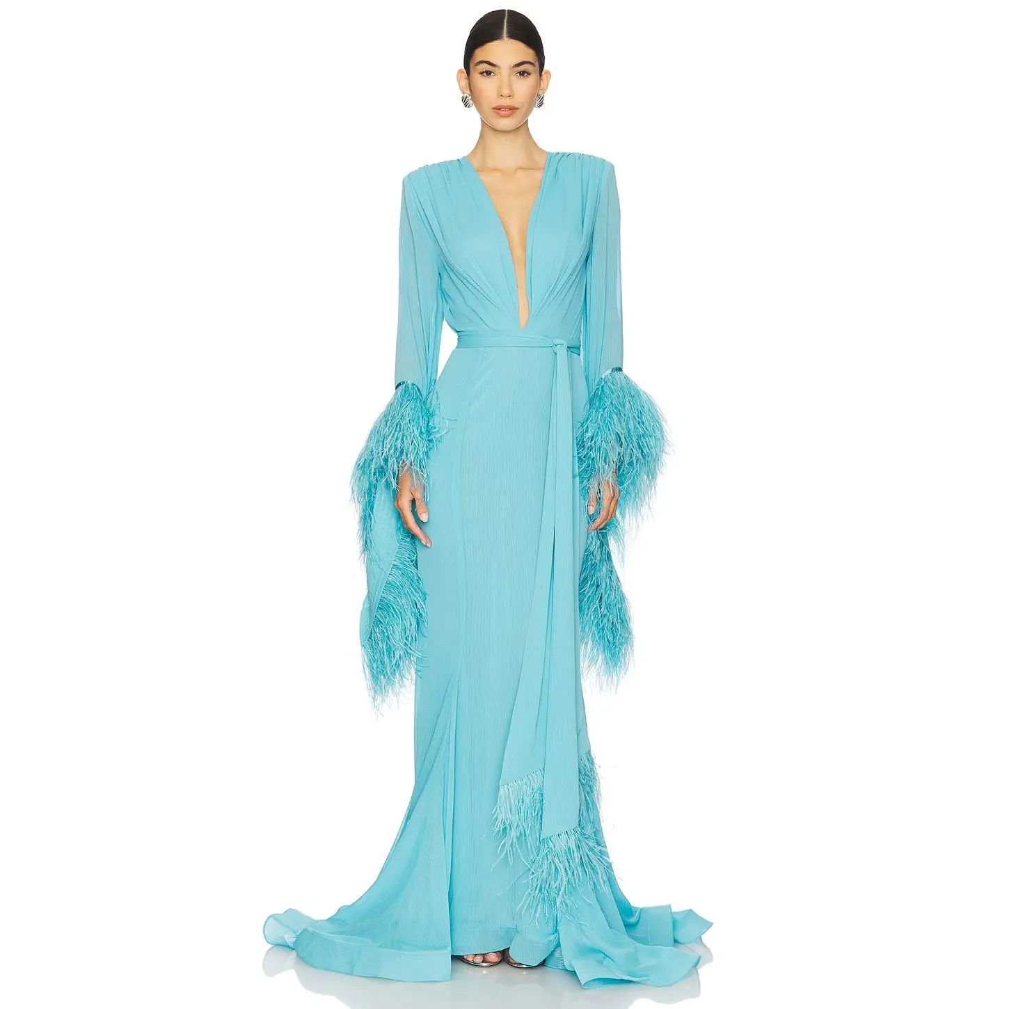 Bronx Banco Geisha V Neck Gown in Teal