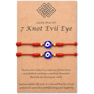 (Ver.3) Evil Eye 7 Knot Lucky Bracelets Adjustable Red String Amulet for Women Men Protection Gift