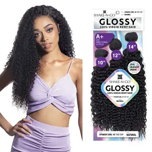 Shake-N-Go Virgin Remy Hair Weave Glossy 3 Bundles Spanish Curl