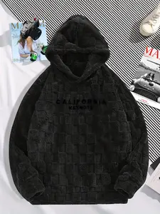 Menswear Long-Sleeve Unisex California Embroidered Fleece Pullover Hoodie, Polyester Casual Black Top with No Closure, Comfortable Fit for Couples Gift