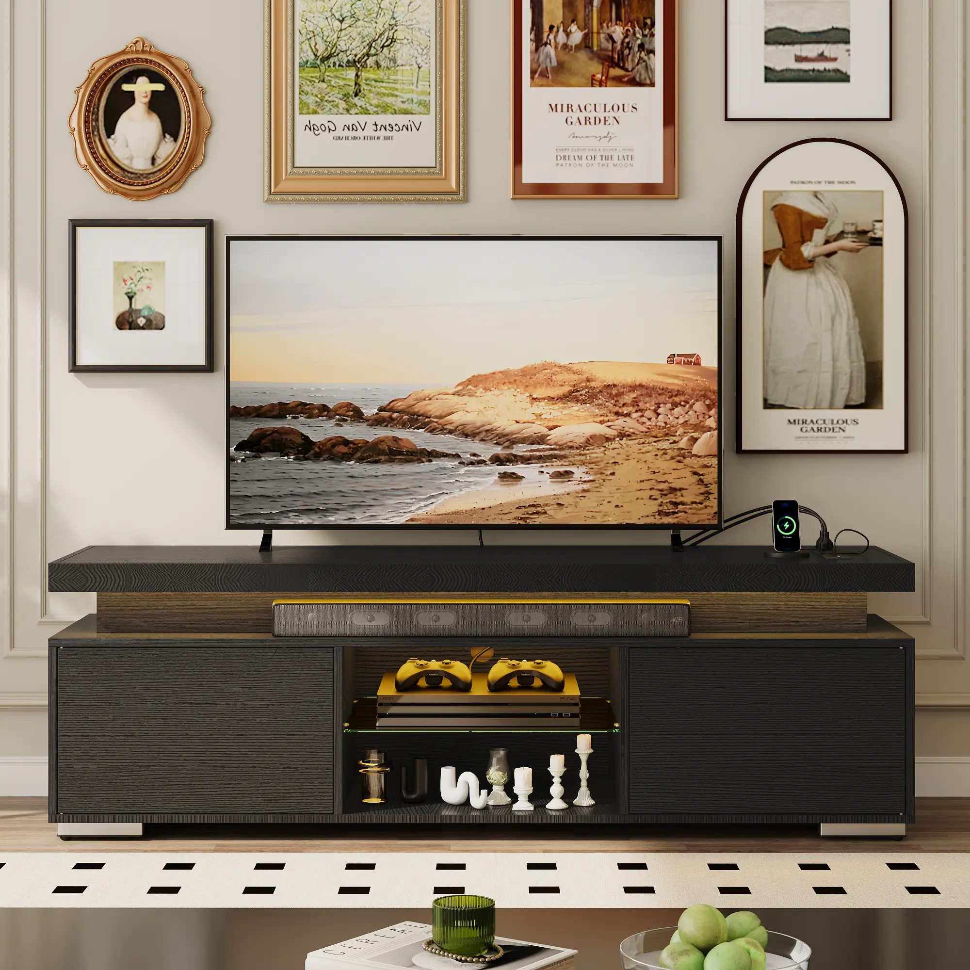 Yitahome TV Stands for Living Room, 65 55 50 inch TV Stand, Modern Entertainment Center w/Power Outlets, LED Television Stands with Storage, Wood TV S