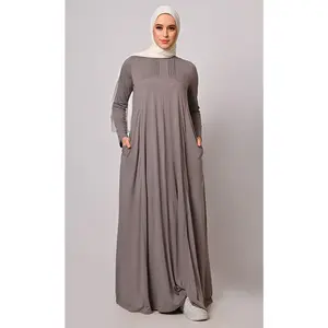 Flowing Elegance: Grey Flared Abaya With Pockets