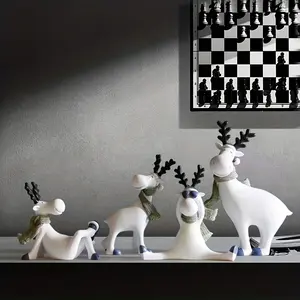 Creative Artistic Christmas Reindeer Sculpture Decor, Home Office Deer Statue, Artificial Animal Craft, Ideal Gift or Ornament, Room Decoration Ornaments