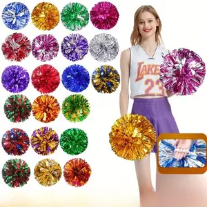 Cheerleading Pom Poms Metallic Foil Plastic Pom Poms with Baton Handle for Game Sports Squads Dancing Party Basketball Club