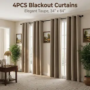 4 panel 34x84 inches plain blackout fabric set, made of blackout fabric, with loop design, easy to install, excellent light-blocking effect, simple and elegant, cortinas para salas，curtains for bedroom, FT241120,summervibes