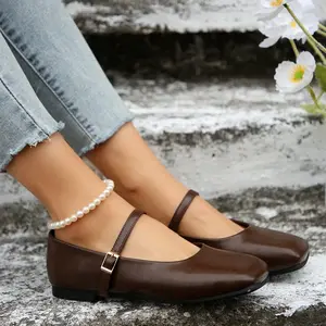 Flats Shoes for Women Comfortable Square Toe Slip On Flats Soft Work Flats Retro Shoe