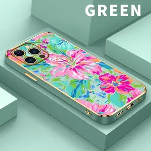 Electroplating Phone Case for iPhone 17 Pro Max Air 16 15 14 Plus 13 12 11 Floral Color Symphony Patterned Classic Square Design Non Slip TPU Soft Shell