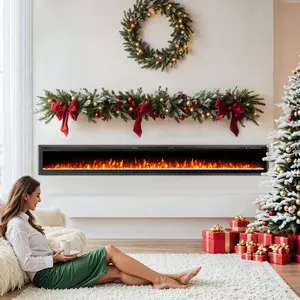 EROMMY 100" Wall-Mount Electric Fireplace - Multifunction Home Appliance, 12 LED Flame Colors, Remote Control, Timer Function, 750-1500W Heat-Safe Cozy Heater, Home Appliances