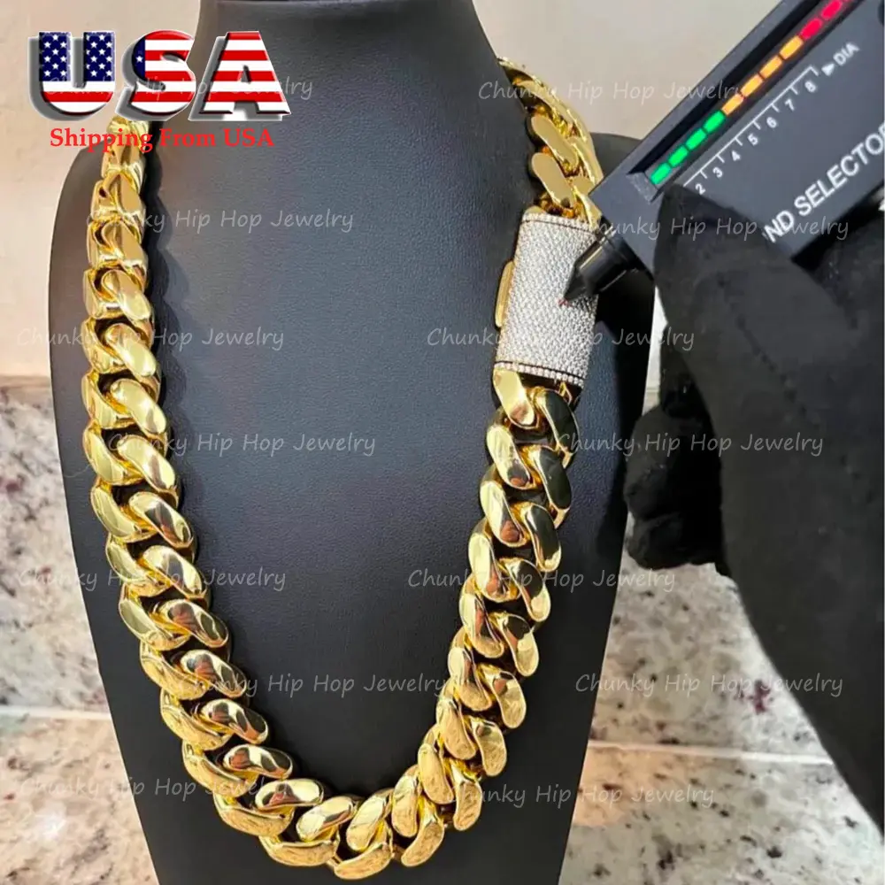 Men's Non-Tarnish 316L Stainless Steel Cuban Link Chain - 12-22mm, 18mm, 300g Bold Width Adjustable Miami Hip Hop Accessory Necklace with Iced Out Moissanite Clasp, Chunky Jewelry, 20Mm