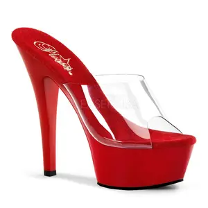 Women's Fashion High Heeled Sandals, 6-in Footwear, KISS-201 Clear-Red Shoe