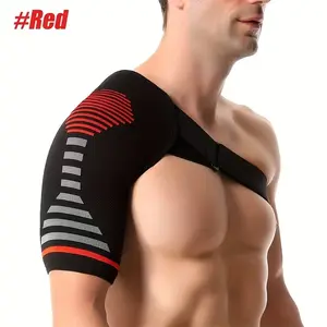 Adult Sports Shoulder Brace - High-Elasticity Bandage for Weightlifting & Strength Training, Anti-Strain Design, Breathable Stretch Fabric, Black with Red Accents - Unisex Fitness Accessory, Weightlifting Gear, Sleek Brace Design, Highelasticity Material