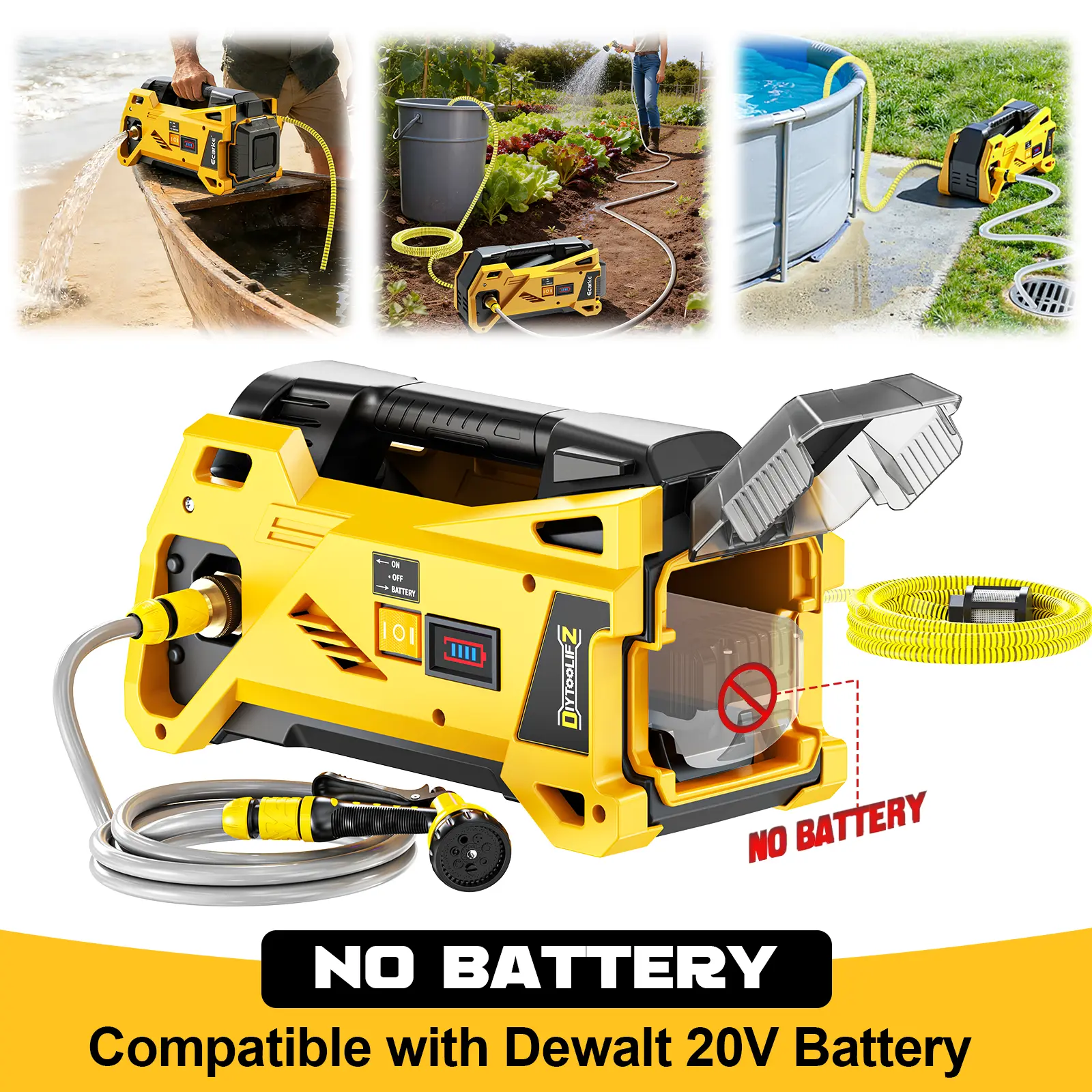 Cordless Water Transfer Pump 9.6GPM Compatible with Dewalt/Milwaukee Battery【NO BATTERY!!】, Powered Pond Pumps, Portable Self-Priming for RV, Tank, Pool Draining, Garden Watering summervibes