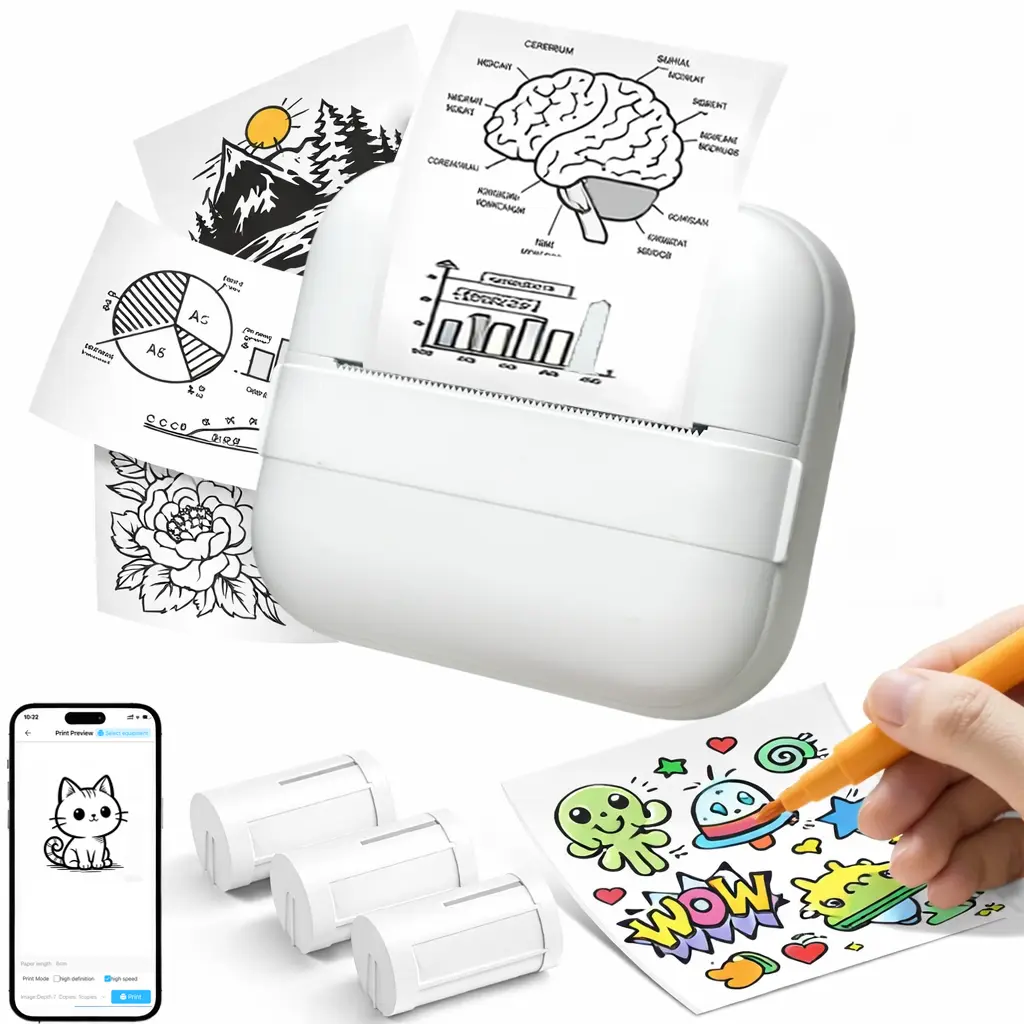 Portable Thermal Printer, USB Rechargeable WirelessPrinter with DIY ...