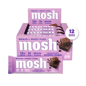 MOSH Chocolate Brownie Crunch Almond Protein Bars - 12-Pack Protein Snack, Lower Sugar, High Fiber, Keto-Friendly, Gluten-Free, 6+ Brain Nutrients (Including Cognizin), Natural Almond-Infused, Mission-Focused, Gives Back