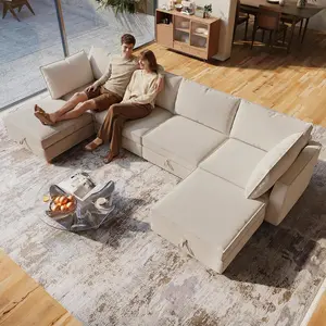 Modular Sectional Sofa with Modular Form, 4-8 Seat Capacity, Storage, Sturdy Solid Wood Structure, Washable Cloud Couch, Spacious Indoor Living Room Furniture