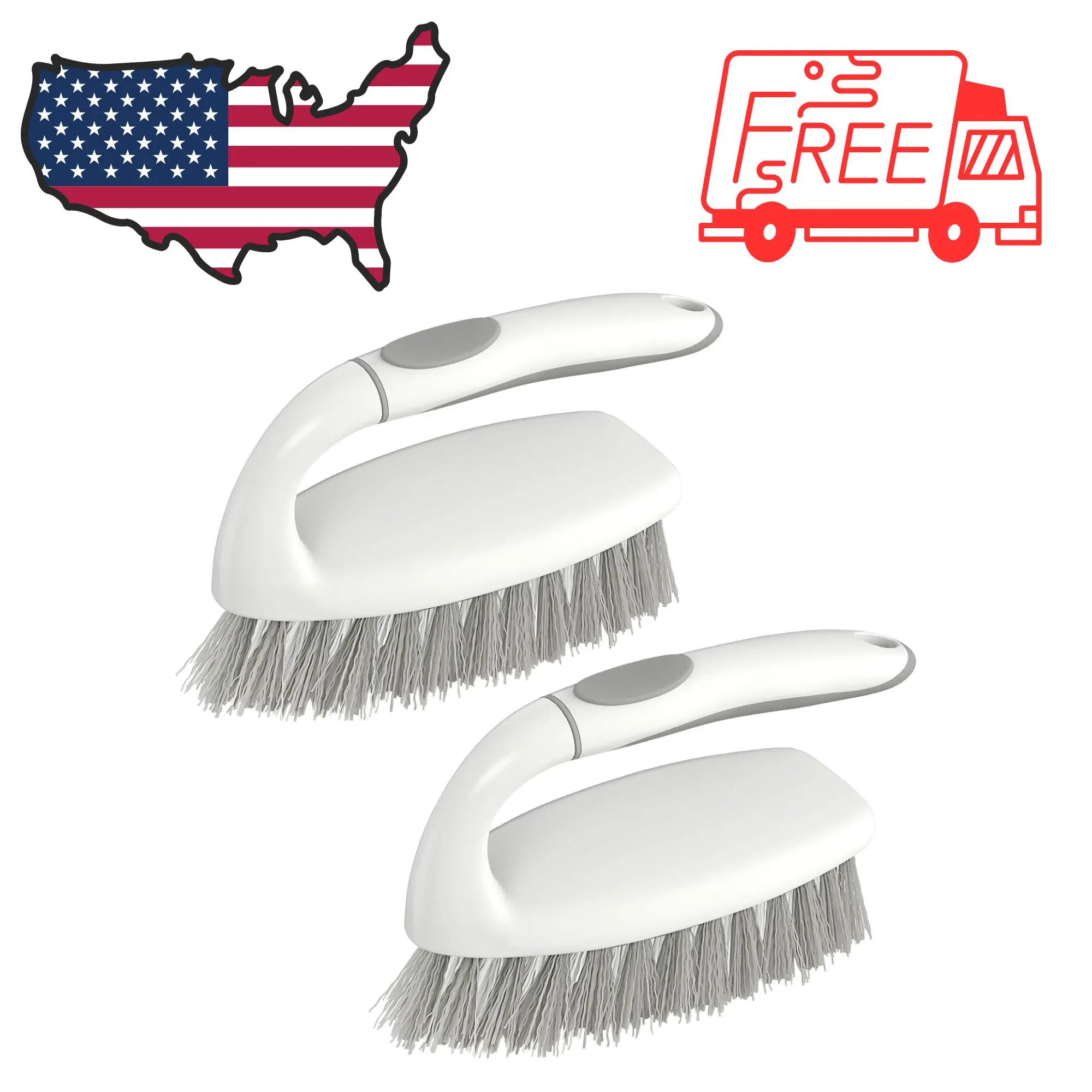 Heavy Duty Scrub Brush, 2 Pack Cleaning Brush Set, Grey White with Non-Slip Grip