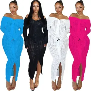 Sexy off-shoulder ruffle maxi dresses for women, long sleeves, button-front, see-through bodycon, modern Victorian style
