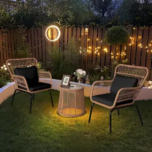 3 Piece Outdoor Wicker Furniture Bistro Set, Rattan Chairs Conversation Sets Wicker Patio Furniture for Balcony Poolside Backyard